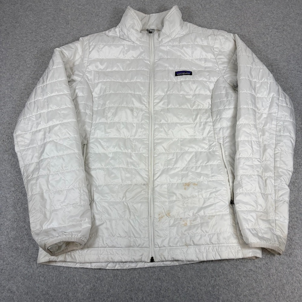 Patagonia Nano Puff Jacket Womens XL White Gorpcore Well Loved Outdoors Hiking